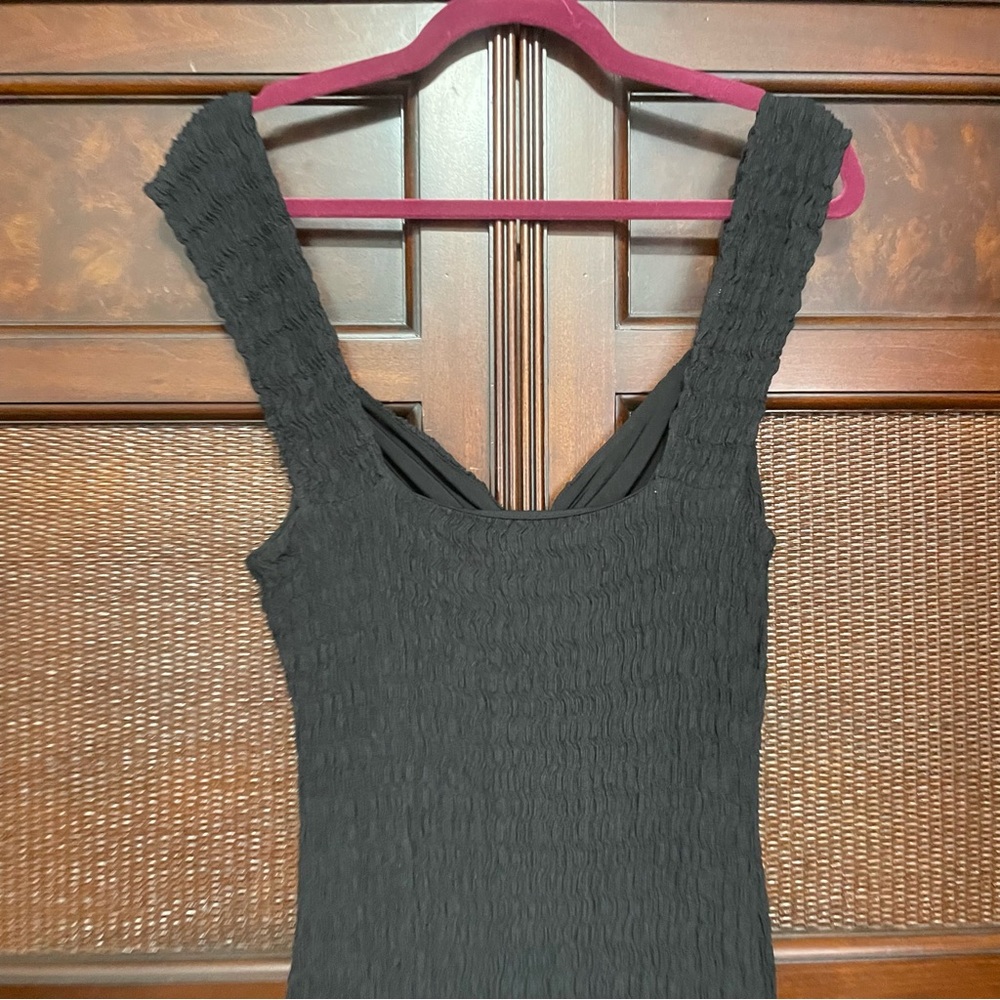 Free People Eleni Bodycon Maxi Dress Size M Black Smocked Side Slit - Picture 14 of 14